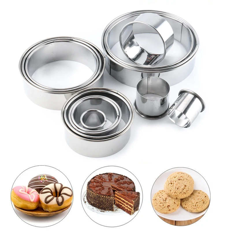 12pcs/set Stainless Steel Cake Mold Mousse Metal Cake Mold Fondant Toast Biscuit Mold Pizza Cooking Cookie Cutter Baking Tools