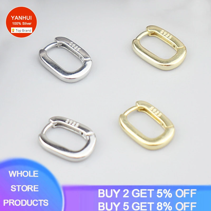 

Genuine Silver Geometric Oval Small Hoop Earrings For Women Prevent Allergy Earrings With S925 Stamp Gift Jewelry E1582