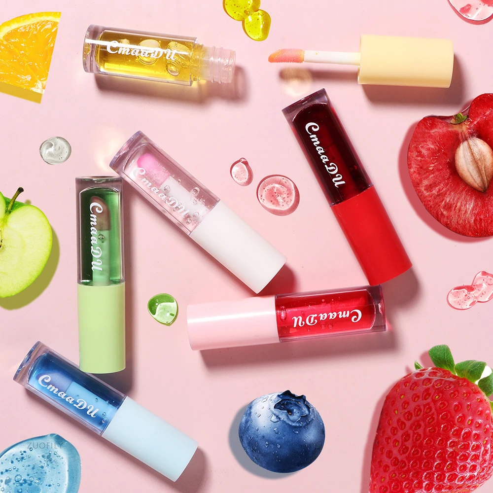 

Fruit Lip Gloss Temperature Color Changing Mirror Lip Oil Plumping Moisturizing Reducing Lip Lines Waterproof Lip Balm Cosmetics
