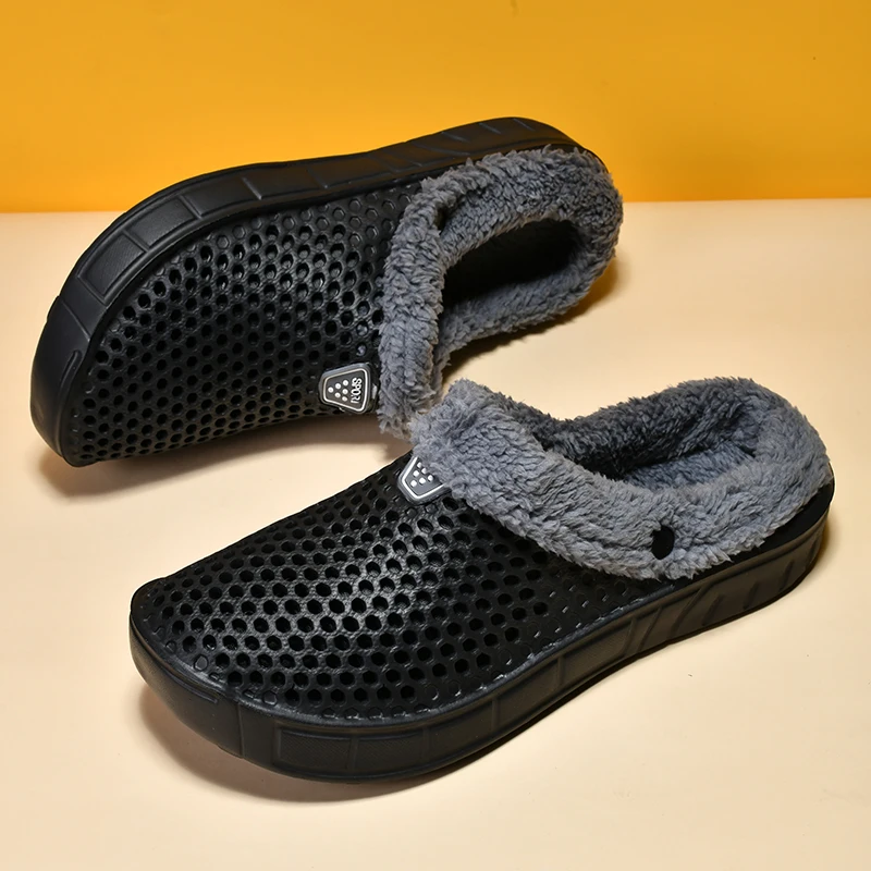 Зимние мужские тапочки теплые меховые удобные уличные туфли для пар плюшевая