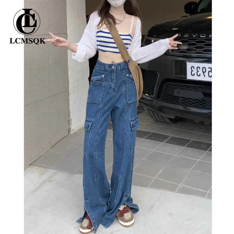 Straight Leg Jeans Woman High Waist Vintage Clothes Women's Pants Newjeans Y2k Streetwear Female Clothing Korean Fashion Baggy