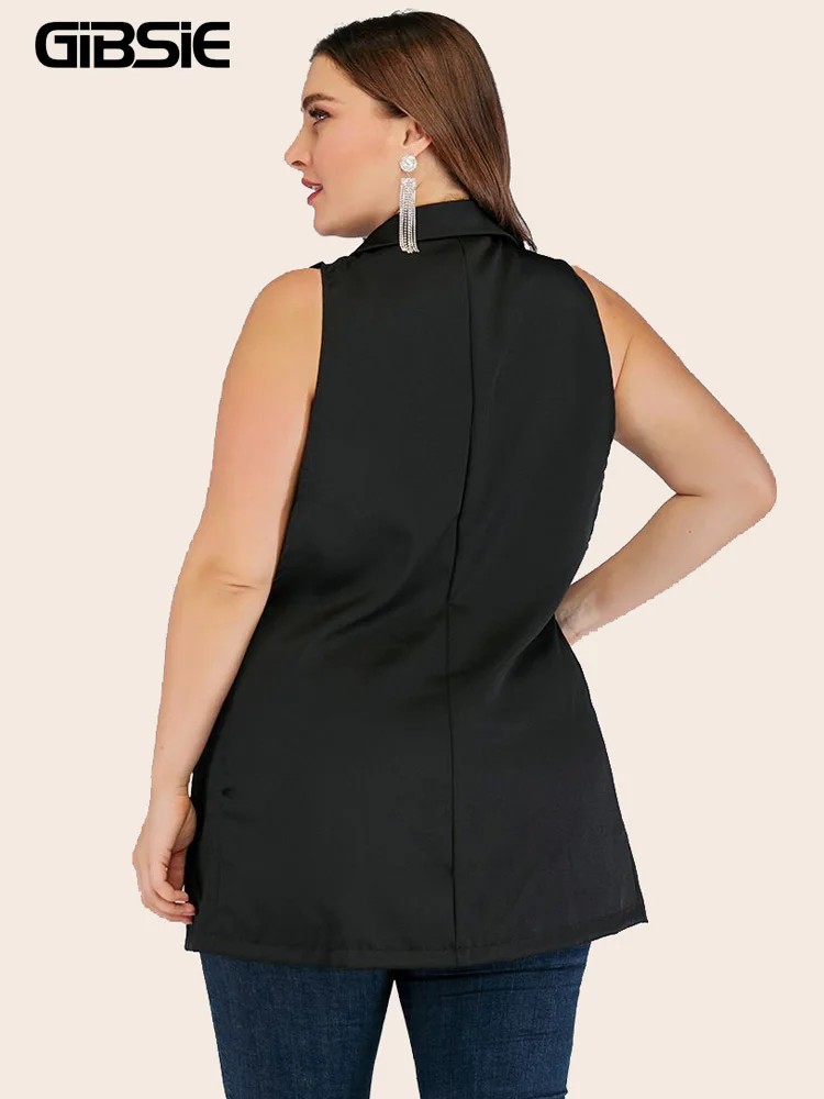 Женский жилет без рукавов GIBSIE длинный двухслойный черный с отложным воротником