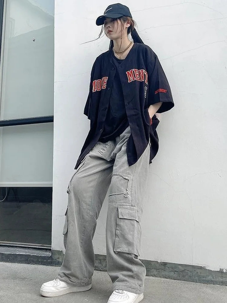 Мужская винтажная рубашка с коротким рукавом в стиле хип-хоп |