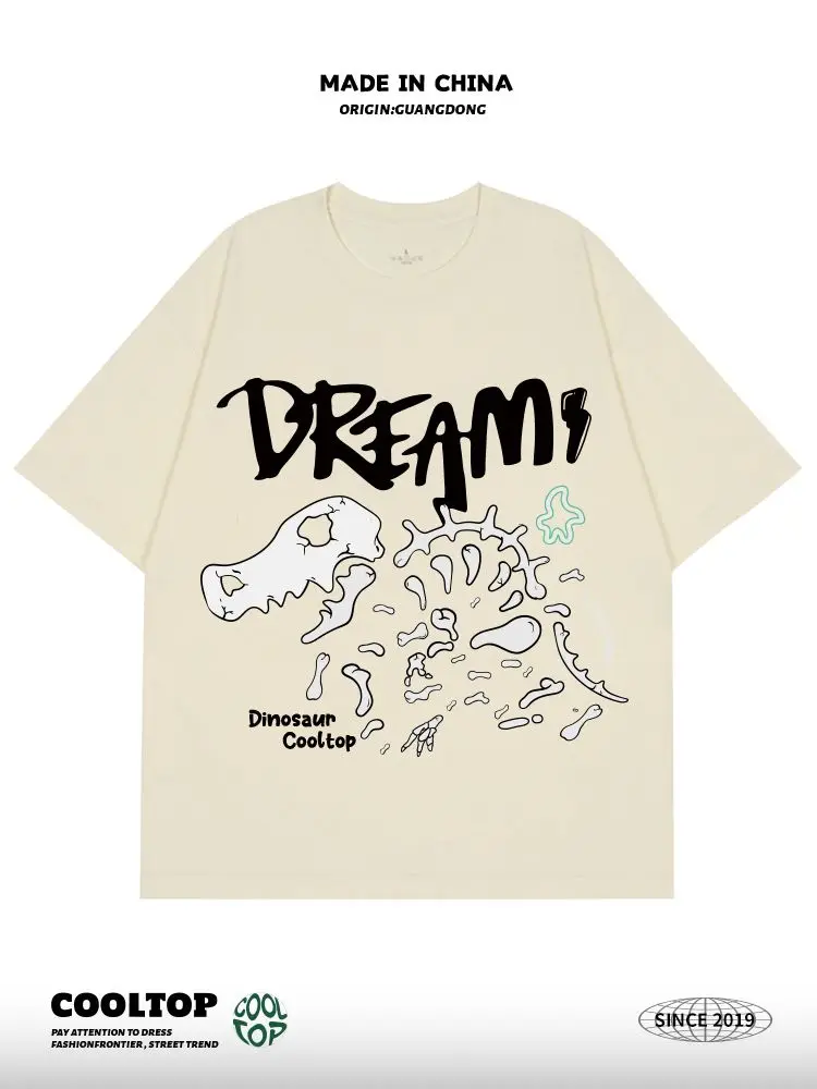 

American Jurassic Pattern Cotton Short Sleeve Street Retro T-shirt Couple Summer Loose Harajuku Oversized T Shirt Y2k Goth