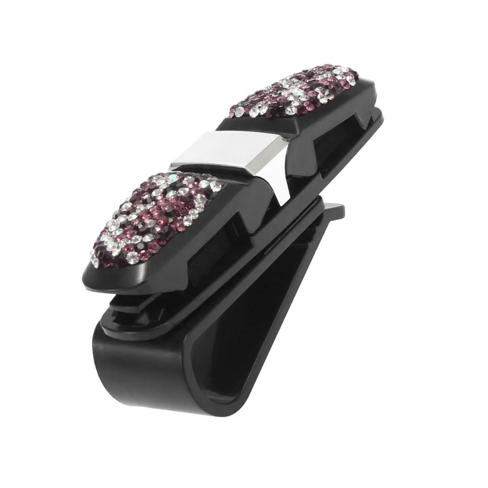 

Car Glass Holder Sunglasses Clip Car Glasses Holder Clip Purple Rhinestones Ticket Holder