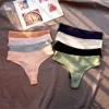 3 Pcs Seamless Women's Ribbed Cotton Thongs Low Waist Bikini Briefs Underwear 2