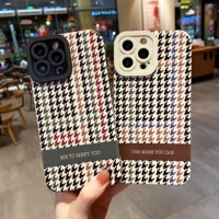 luxury plaid houndstoothes leather cortex phone case for iphone 11 12 13 pro max mini x xs xr 6 7 8 plus se shockproof cover