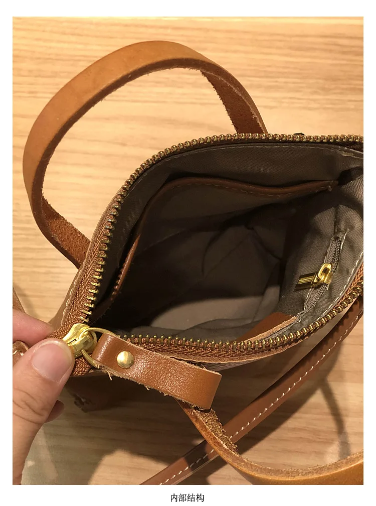 New Contrast Color Mini Shoulder Bag Women's Crossbody Bag Cowhide Art Small Bag Genuine Leather Handheld Original Handmade Bag