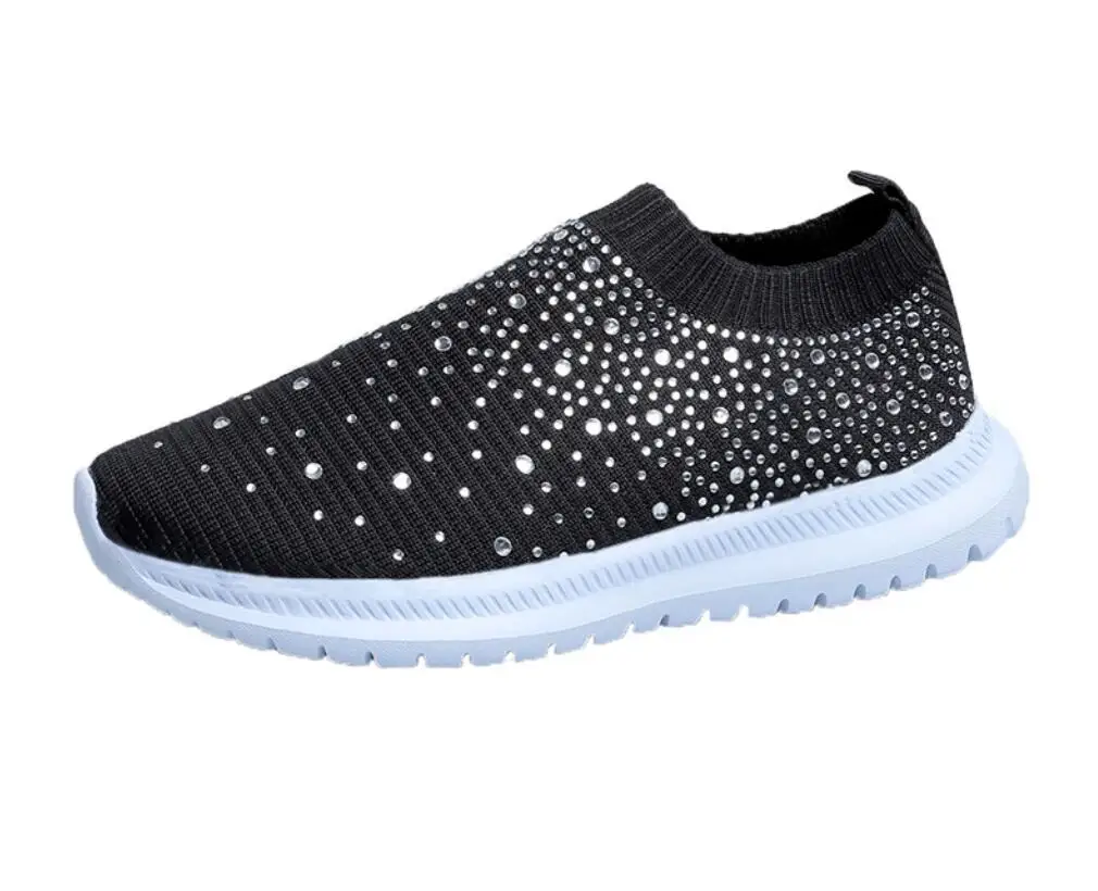 New Women Sneakers Rhinestone elastic socks shoes Mesh Platform  Shoes White Breathable Socofy Casual Shoes Women Flats Shoes