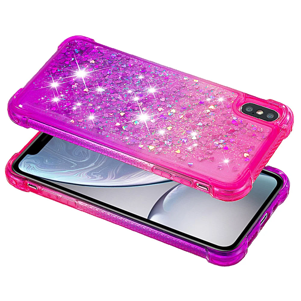 Блестящий чехол для телефона с жидким песком iPhone X XR XS Max i6 i7 i8 Plus SE противоударный