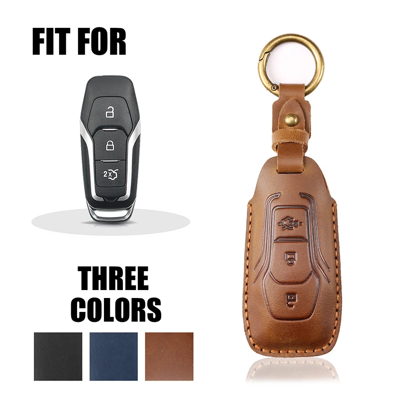

Genuine Leather Keyring for Car Ford Mondeo Explorer Edge Focus F15 Raptor Handmade Key Case Autos Accessories Interior Woman