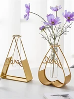 geometric golden glass vase nordic metal hollow hydroponic plant flower vase test tube holder simple container home decoration