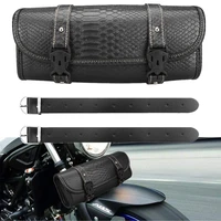 crocodile pattern motorcycle fork bag pu leather with 2 straps buckle closure saddlebags handlebar sissy bar motorcycle tool bag
