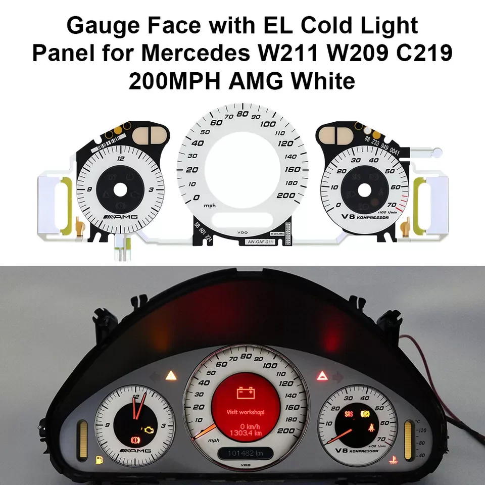 Лицевой датчик с панелью холодного света EL для Mercedes W211 W209 C219 200MPH AMG Белый