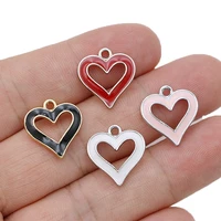 5pcs silver plated red enamel heart charms pendant for jewelry making bracelet earrings necklace accessories diy findings