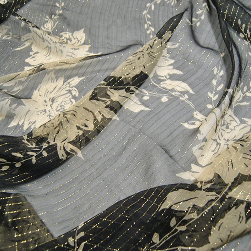 

Flower Silk Crepe Fabric Natural Soft Metallic Jacquard Dress Scarf Material