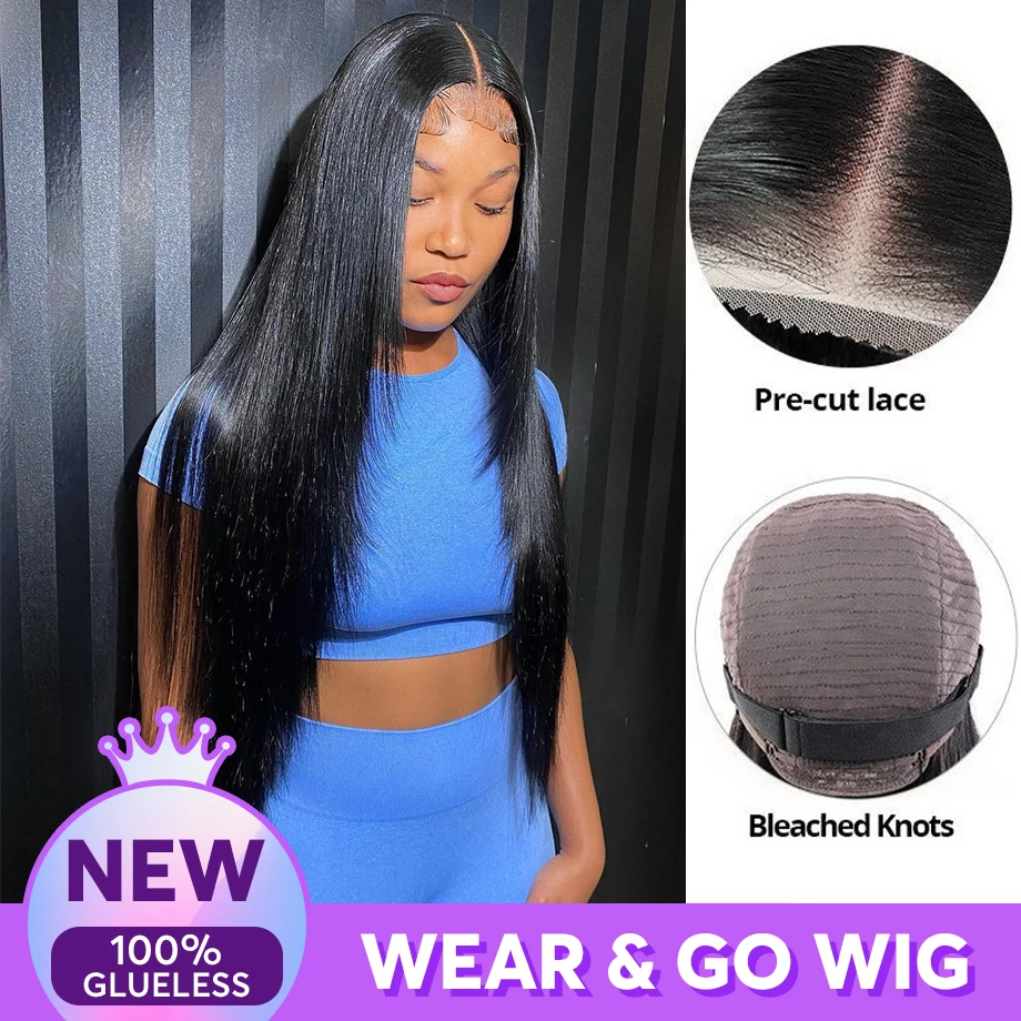 

Straight Human Hair Wig 4x4 Pre Plucked Transparent Lace Glueless Wigs Ready To Wear 30 Inch 250 Density 5x5 Hd Lace Closure Wig
