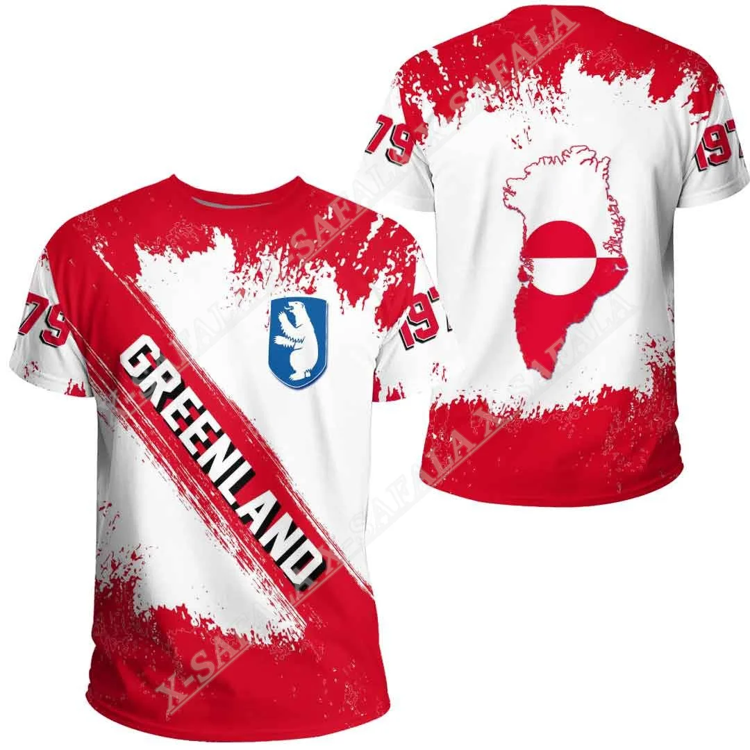 

Greenland Founded Brush Style Flag 3D Print Mesh Fiber T-Shirt Top Summer Tee Men Streetwear Shorts Sleeve Sport Casual Clothing