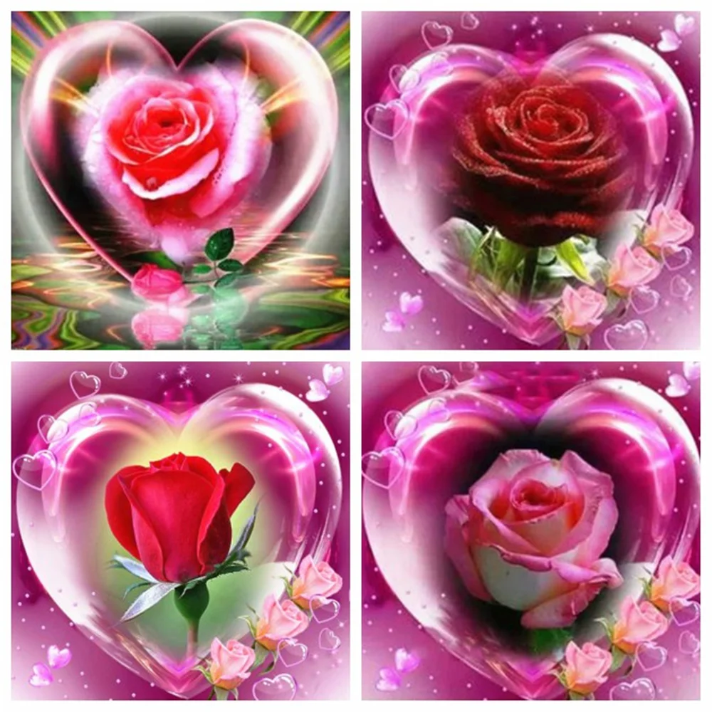 

Huacan 5d Diamond Painting Rose Heart Square/round Diy Mosaic Love Flower Embroidery Home Decor