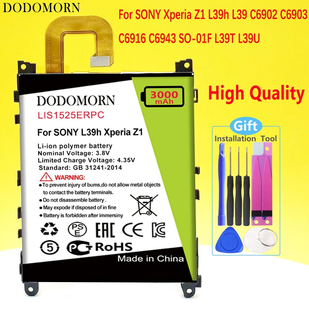 

DODOMORN LIS1525ERPC Battery For SONY L39h Xperia Z1 Honami SO-01F C6902 C6903 Smartphone High Quality Hig+Tracking Number