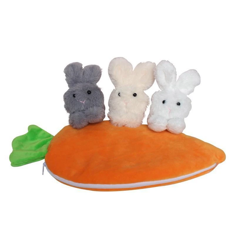 

Zipper Mini Plush Bunny Doll 3 Bunnies In Carrot Purse Toy Easter Decorations Cute Rabbits Portable Bag For Children Gifts Home