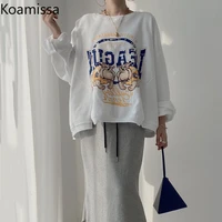 koamissa casual loose women two pieces set cartoon cute pullovers hoodies high waist long skirt fashion korean outfits 2022