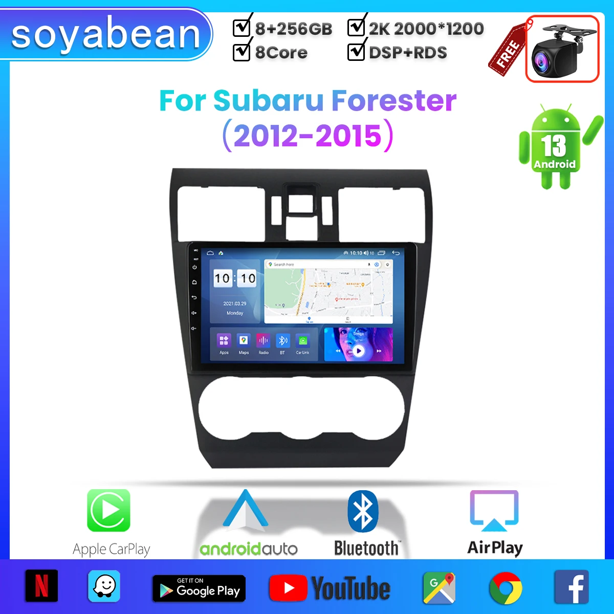 

Автомагнитола на Android 13 для Subaru Forester 2012-2015,9 дюймов, мультимедийный плеер с 4G, Wi-Fi, Carplay и 2Din GPS