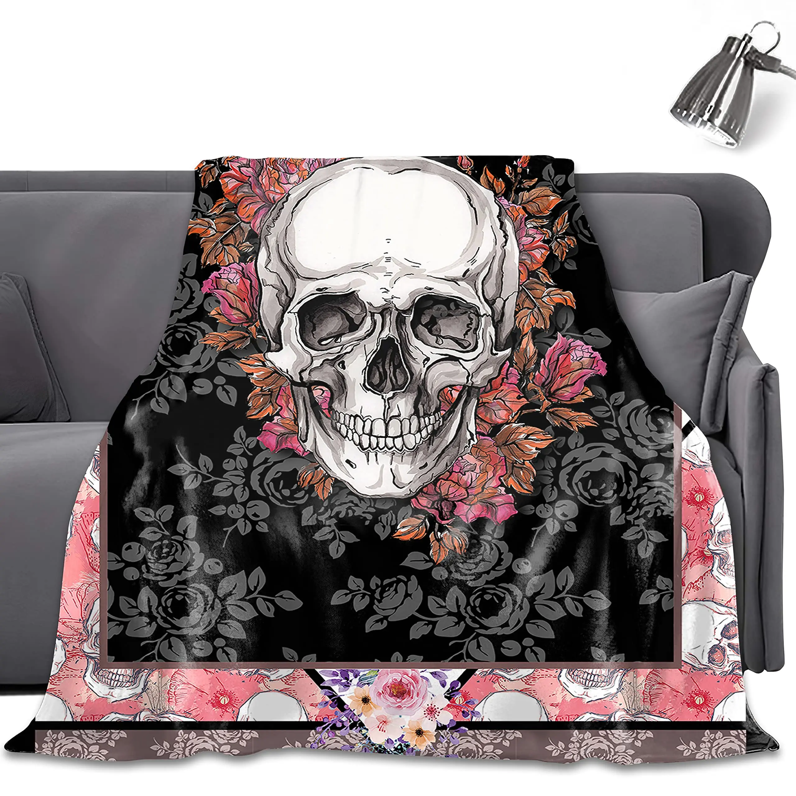 

Skull Theme Flannel Throw Blanket Comfort Soft Cozy Air Conditioning for Living Room Couch Blanket King Queen Size Warmth Super