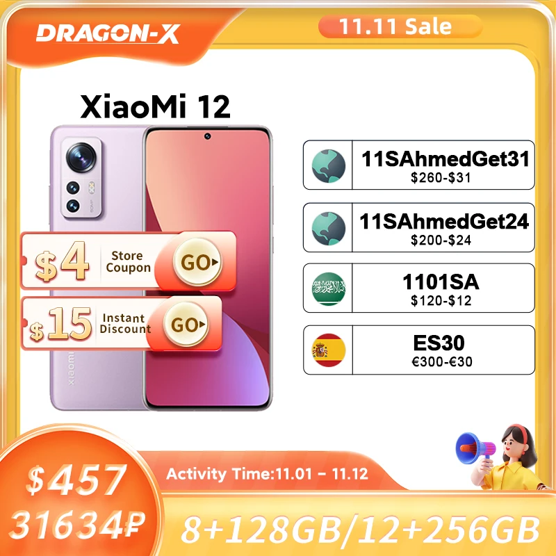 Ceny Wersja Globalna Xiaomi 12 Smartphone 128GB/ 256GB NFC Snapdragon®8 Gen 1 Octa Core 120Hz 67W 50MP Kamera WIFI 6