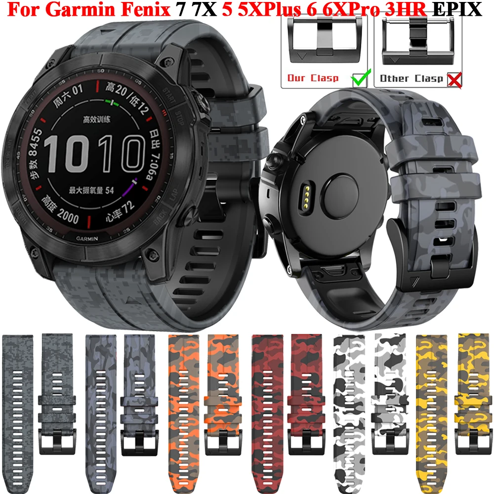 Камуфляжный силиконовый ремешок для наручных часов Garmin Fenix 7 7X 5 5xplus 6 6X Pro 3HR 935 |