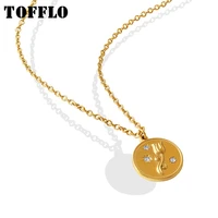 tofflo stainless steel jewelry 18k gold rose inlaid zircon round brand pendant necklace girls clavicle chain bsp223