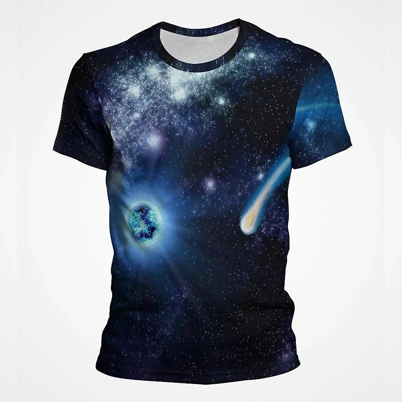 

2022 Summer Print 3D Casual T-shirt Space Universe Starry Sky Galaxy Milky Way Earth T Shirt Men Women Children Short Sleeve Tee