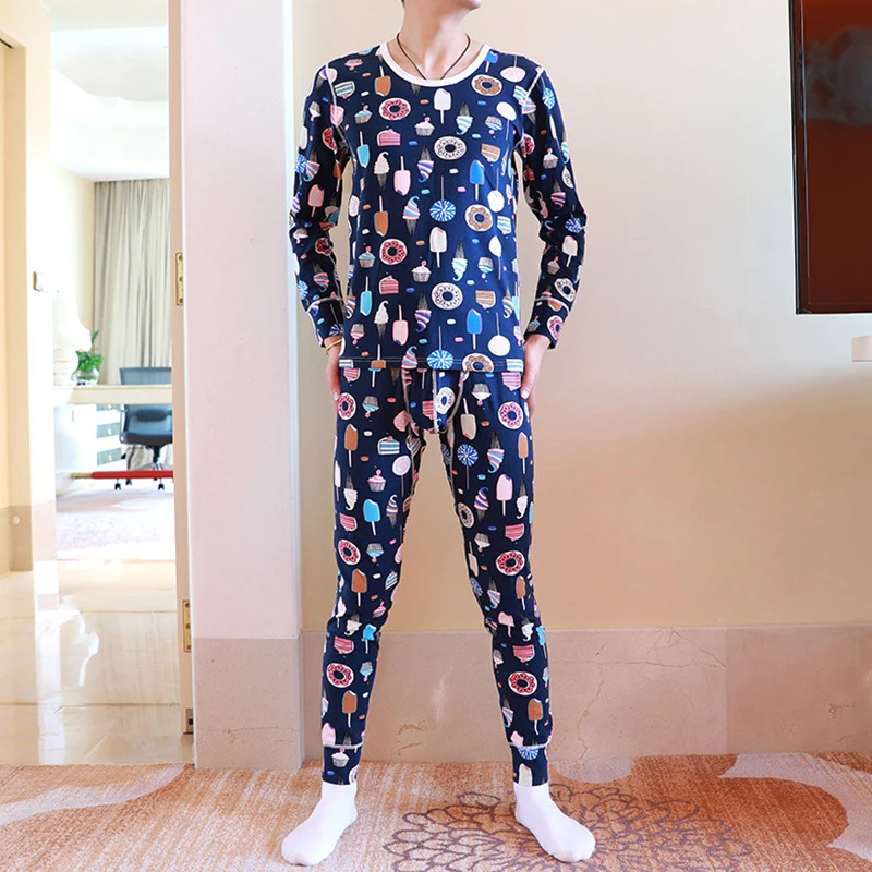 Male Thermal Underwear Print Slim Thermal Pants Underpants Camouflage Set Cotton Underwear Men Long Sleep Bottoms Wholesale