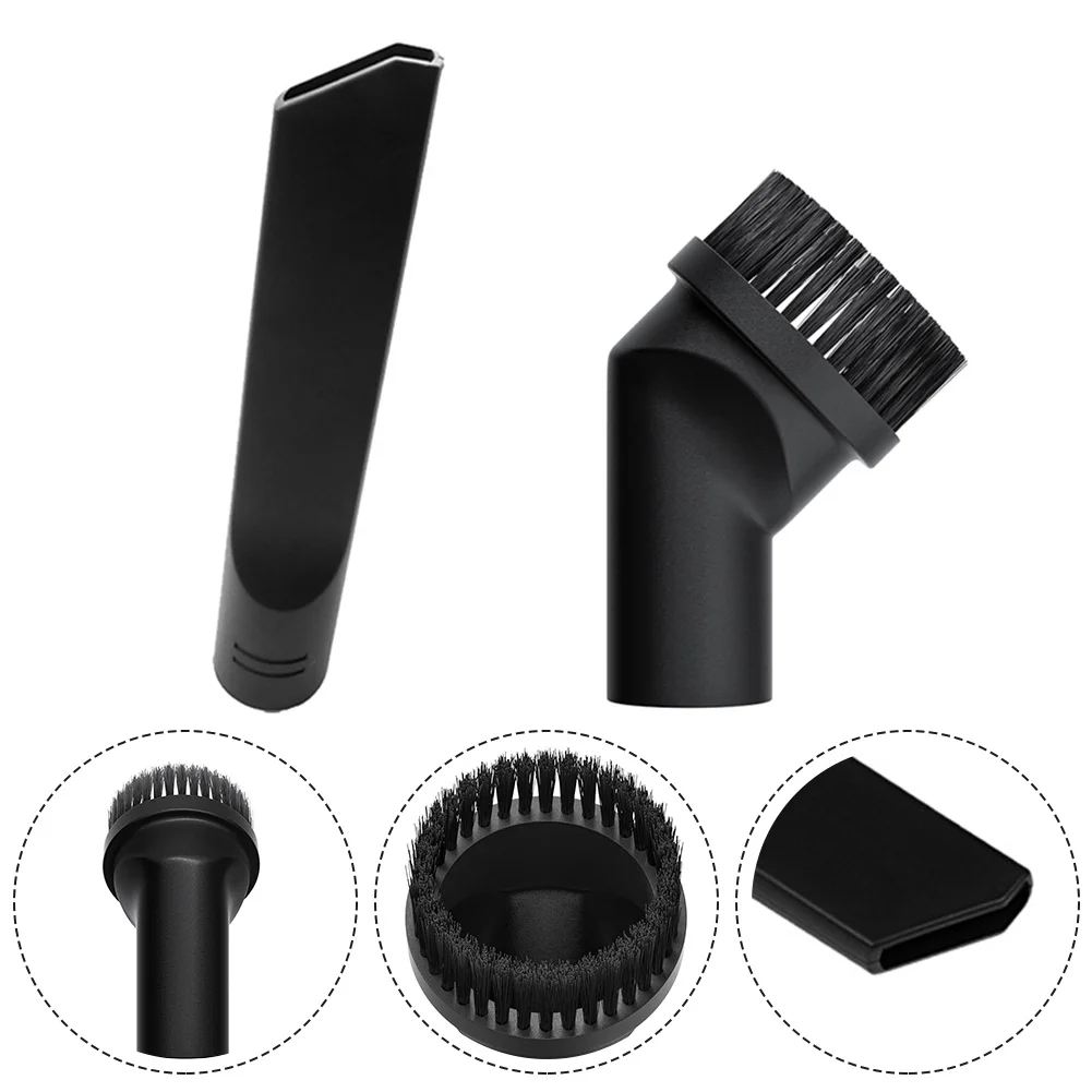 

2pcs Universal 35mm Crevice Nozzle Set With Long Car Nozzle And Suction Brush Car Household Cleaning Round Brush Flat Suction
