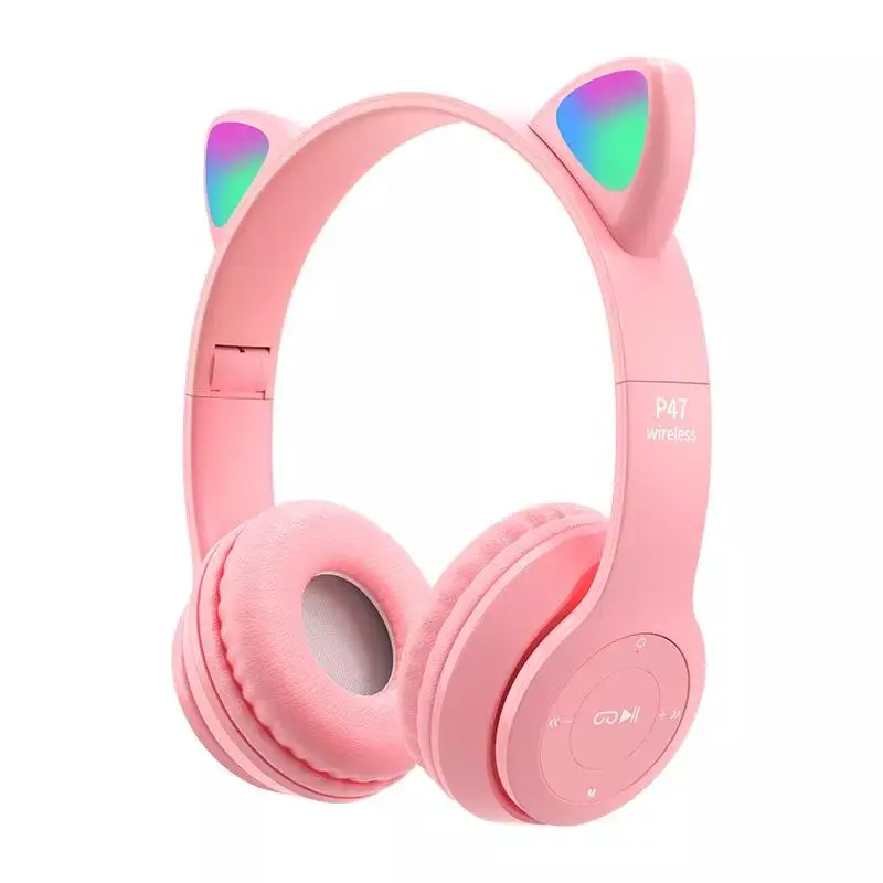 

Cute Cat Ear Wireless Bluetooth Headphones LED Light Noise Reduction Earphone Foldable Over Ear Gaming Headset for Smartphone PC