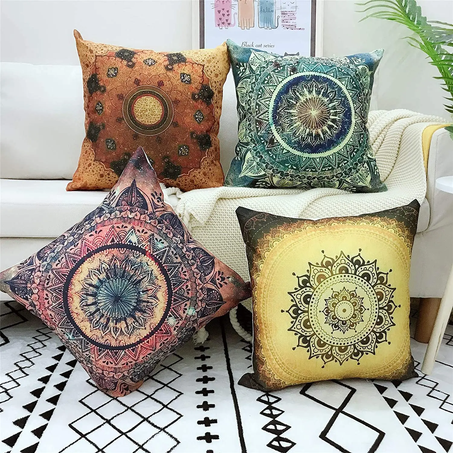 

Indian Mandala Cushion Cover Linen Pillowcase Decoration Home Decor For Home Living Room Bedroom Sofa Car 40x40 50x50 60x60