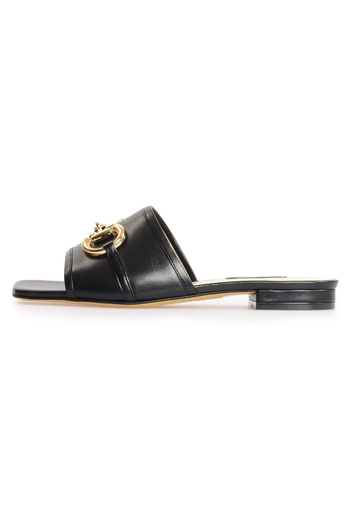 

Black leather buckle detailed women slippers