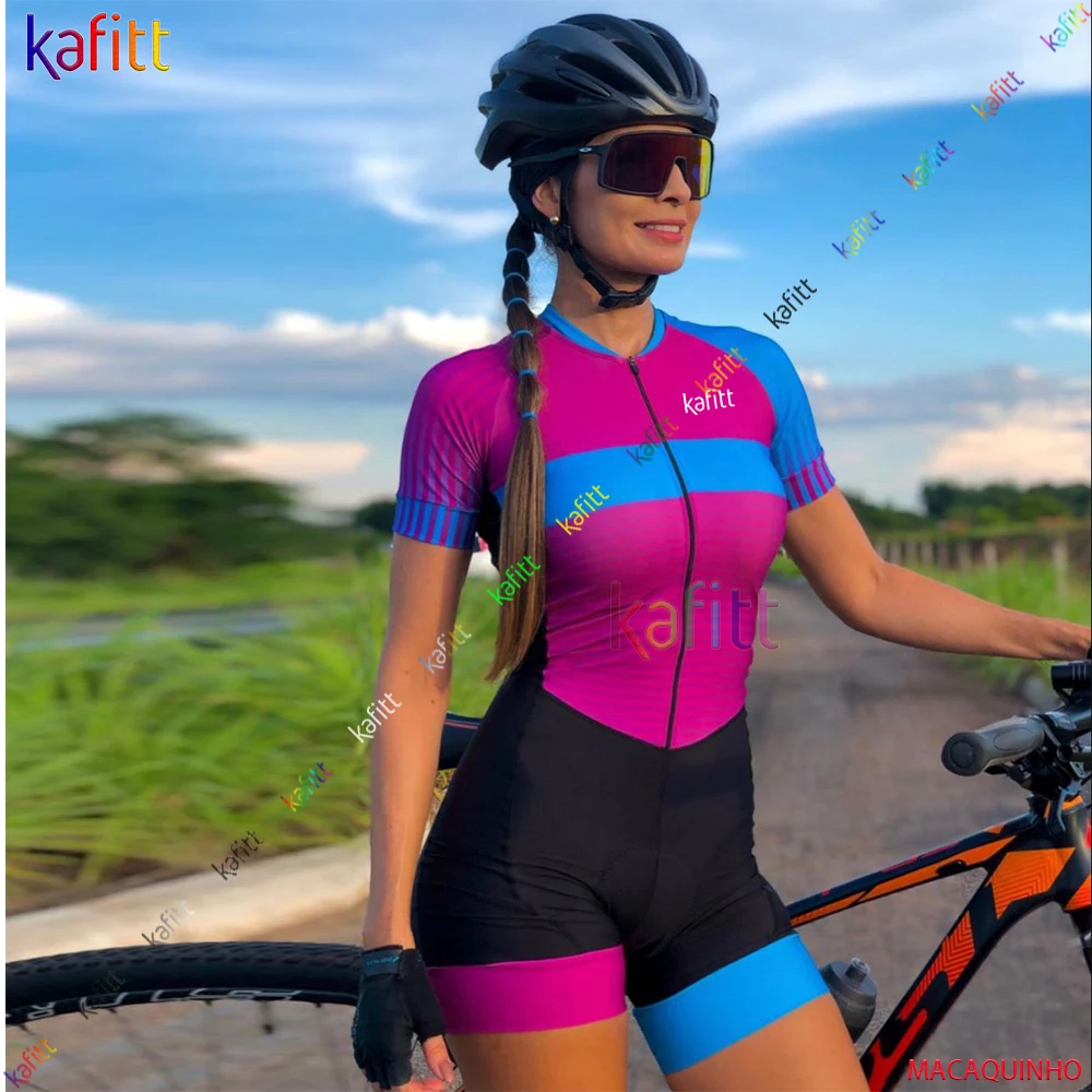 

KAFITT Women's Pink Blue Short Sleeve Cycling Triathlon Clothes Skinsuit Sets Macaquinho Ciclismo Feminino Bike Jumpsuit Kits