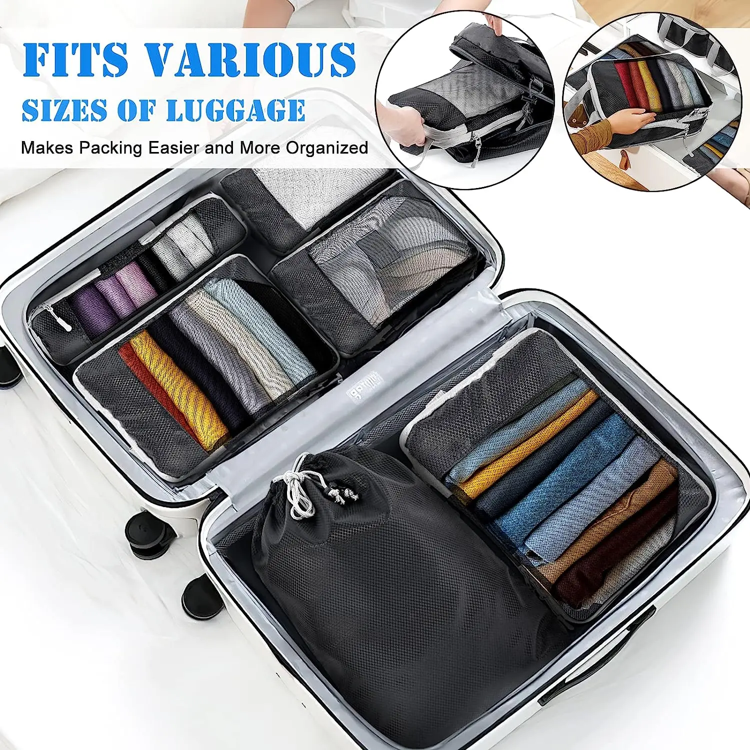 Travel Storage Bag Compressible Packing Cubes Foldable Waterproof Travel Suitcase Nylon Portable With Handbag Luggage Organizer