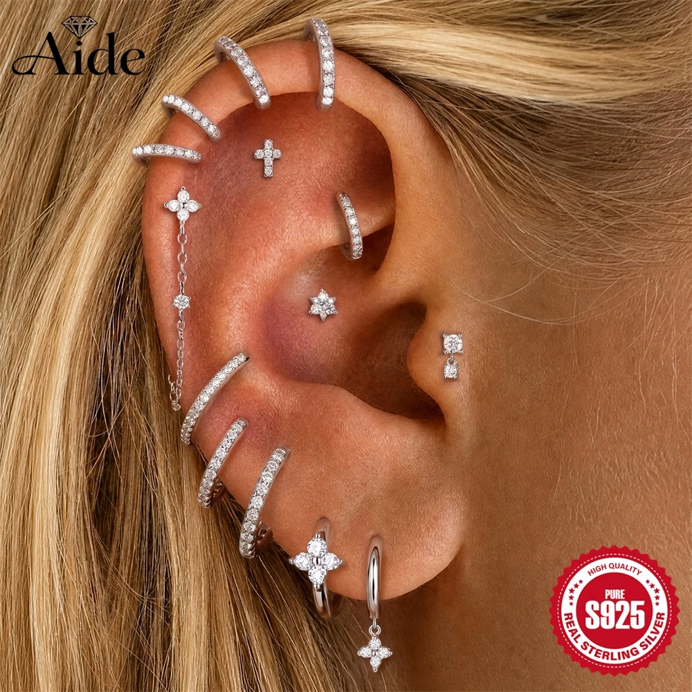 Фото Серьги-кольца AIDE Sparkling Flower Moissanite Tassel для женщин, разные размеры, для пирсинга хряща, из стерлингового серебра 925 пробы, роскошные свадебные украшения №1