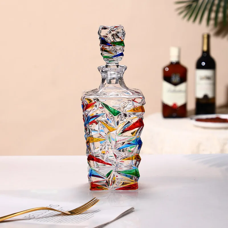 

Роскошный Цветной Графин для виски в стиле ретро, хрустальный стеклянный графин с ручной росписью для ликера, бренди, виски, вина