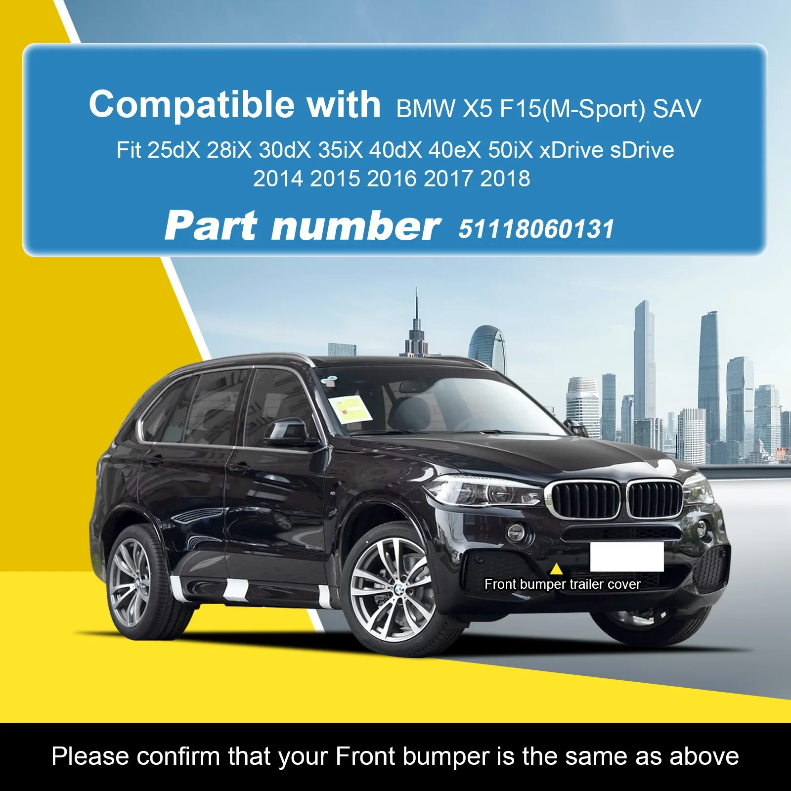 Фото Для BMW X5 F15 25d с пакетом M-sport 2014-2018 крышка фаркопа переднего бампера оригинальная деталь 51118060131 №2