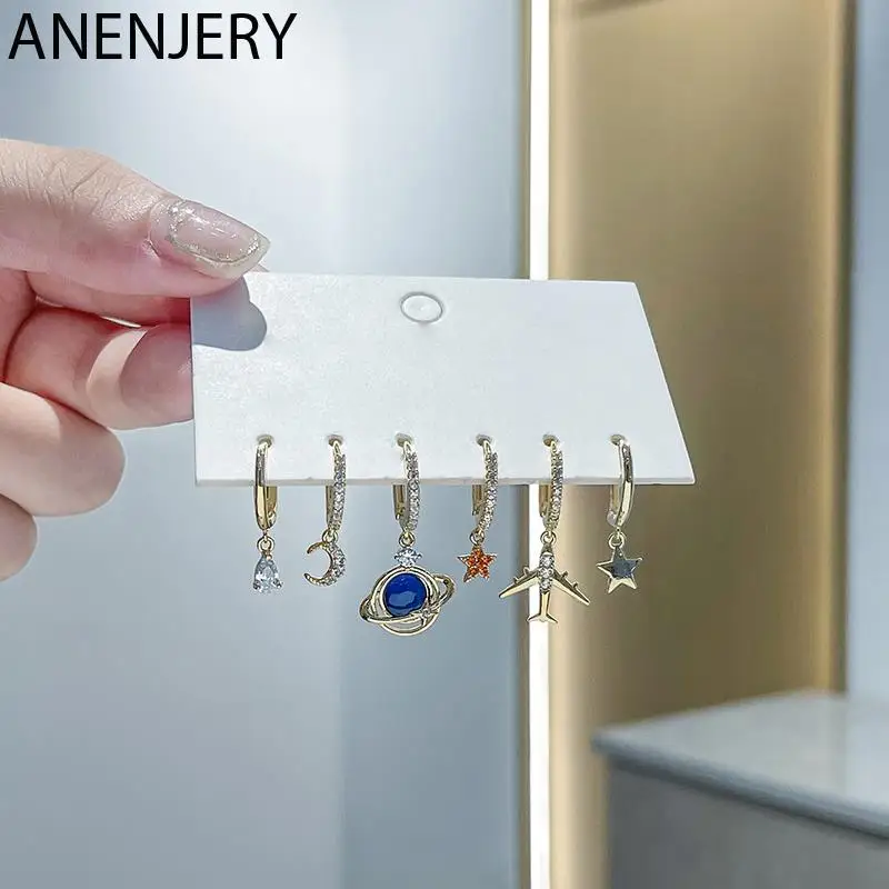 

Женские серьги-кольца в виде планеты ANENJERY, набор из 6 звезд