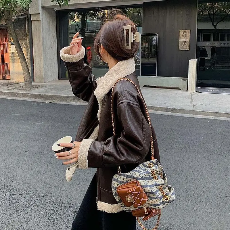 New Women Faux Leather Jacket Biker Coat Female PU Motorcycle Jackets Loose Streetwear Outerwear Ladies Long Sleeve Coats G23