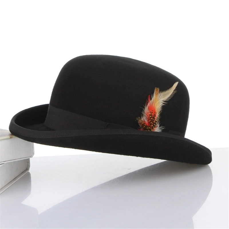 

Elegant Feather Felt Hat Gentleman Halloween Carnivals Party Hat Foldable Fedora Cap Festival Gifts for Gentlemen 28TF