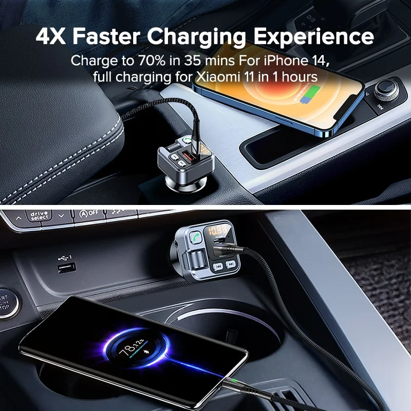 FM Transmitter 30W Car Charger Fast Charge USB Type C Adapter Bluetooth 5.1 Stereo MP3 Player For Mobile Phone PD Charger in Car