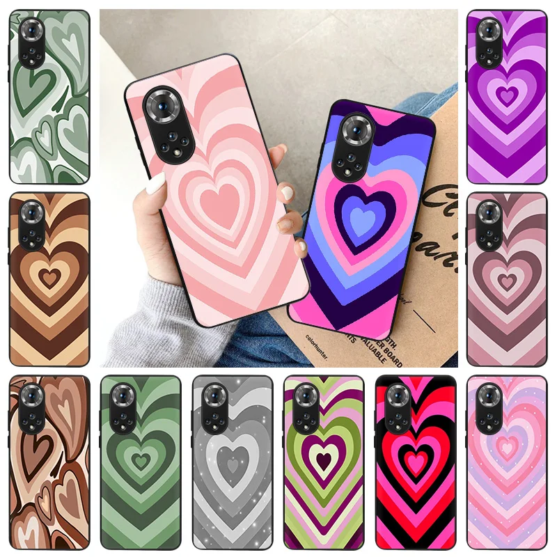 

Heart Circle Colorful Case For Honor Magic4 Pro 60se 50 30 20 9x Lite Pro X8 8X 30i 20s 20e 9a 9c 9s 8s Black Soft Matte Cover