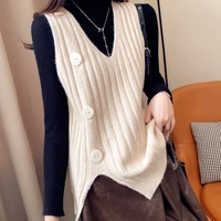 v neck knitted vest wool vest women 2022 spring japanese korean style outer wear pullover waistcoat loose sleeveless sweaters