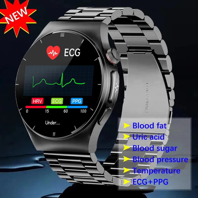 

2023 New AI Medical Diagnosis Blood Fat Uric Acid Bluetooth Call Blood Glucose Smart Watch ECG+PPG Monitoring Men Smartwatch Men
