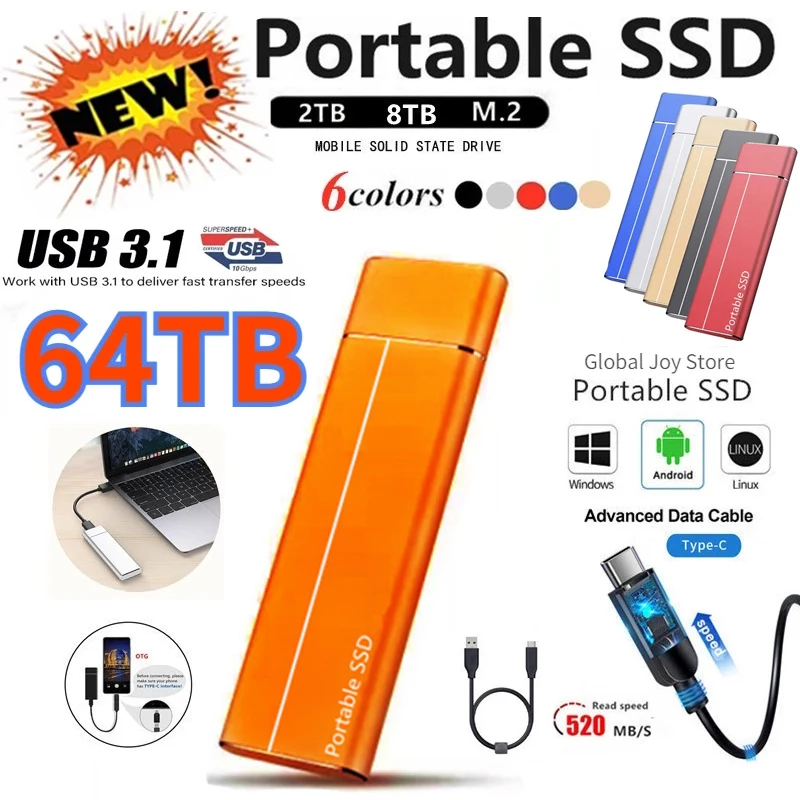 

Portable SSD High Speed 500GB 1TB 2TB 4TB 8TB External Hard Drive USB3.1 Type-C 16TB SSD External Storage Hard Disks For Laptops